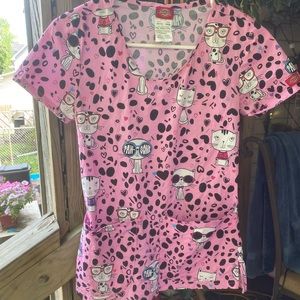 Dickies Pink Cat Scrub Top XXS